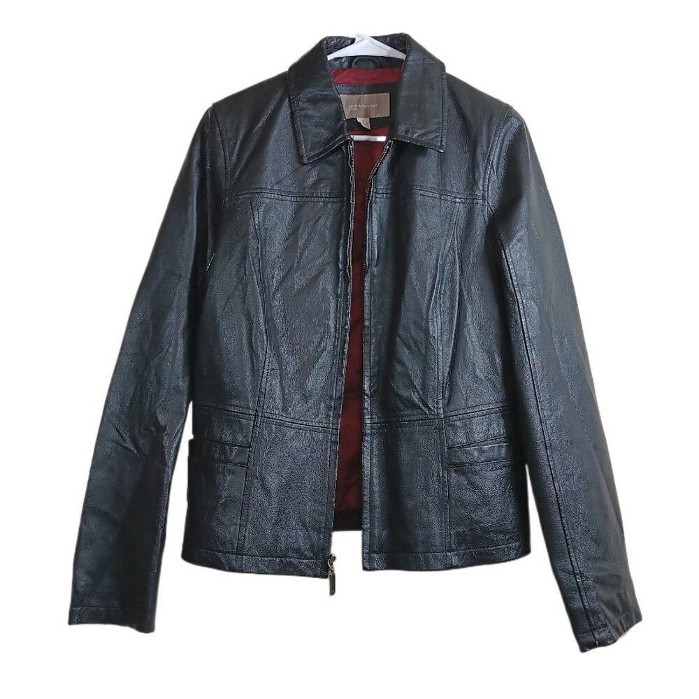 Croft & Barrow Leather Moto Jacket Womens Small Black Zip Biker Riding Casual